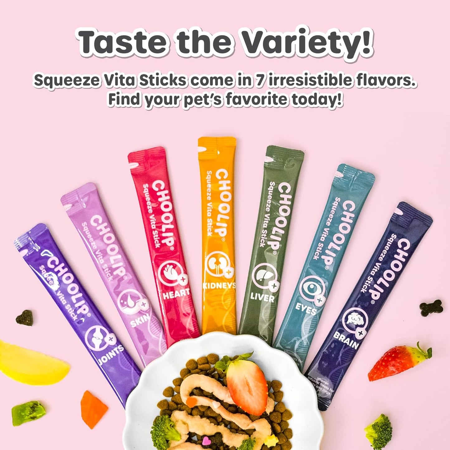 Choolip Squeeze Vita Stick Lickable Cat and Dog Treats - 7-Count Variety Pack - Creamy Puree with Multivitamins for Joints, Skin, Heart, Kidney, Liver, Eyes & Brain - Grain-Free & Vet-Formulated