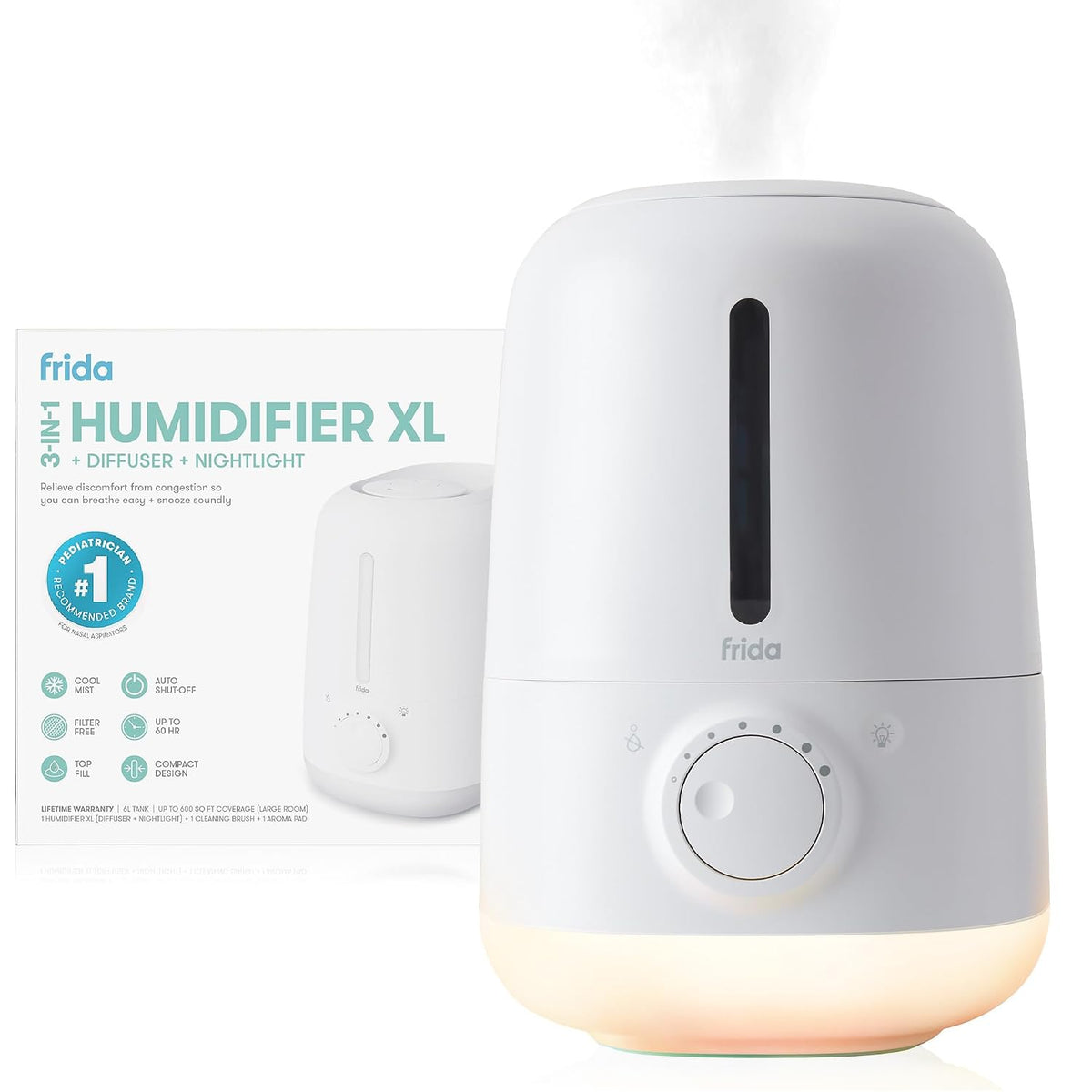 Frida 3-In-1 XL Top Fill Cool Mist Humidifier for Bedroom, Essentials