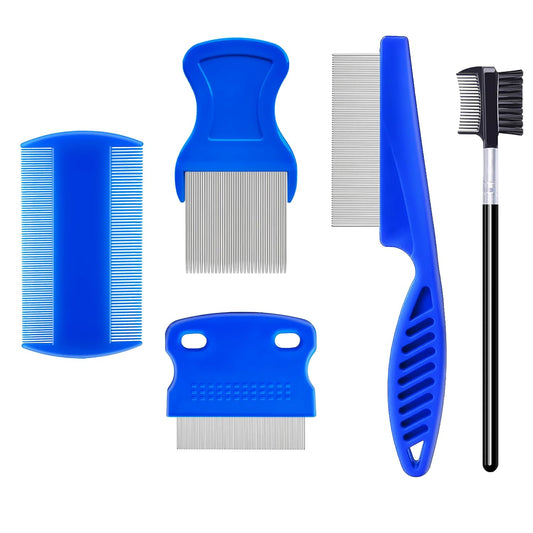 5 Pack Flea Lice Comb,Stainless Steel Dog Cat Grooming Combs with Rounded Teeth,Double-Sided Tear Stain Remover,Dematting Comb for Dogs Cats Ideal for All Types of Small, Medium, Large Pets