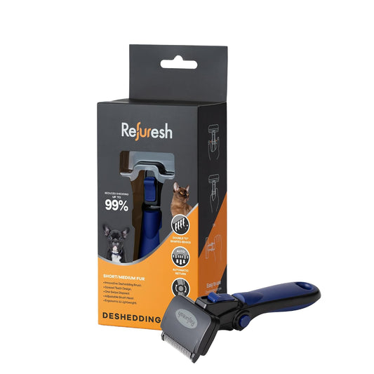 Deshedding Brush for Short/Medium-Hair Dogs & Cats (Small,Blue) | Deshedding Dog Brush for Shedding | Cat Brush for Shedding | Removes Dead Undercoat