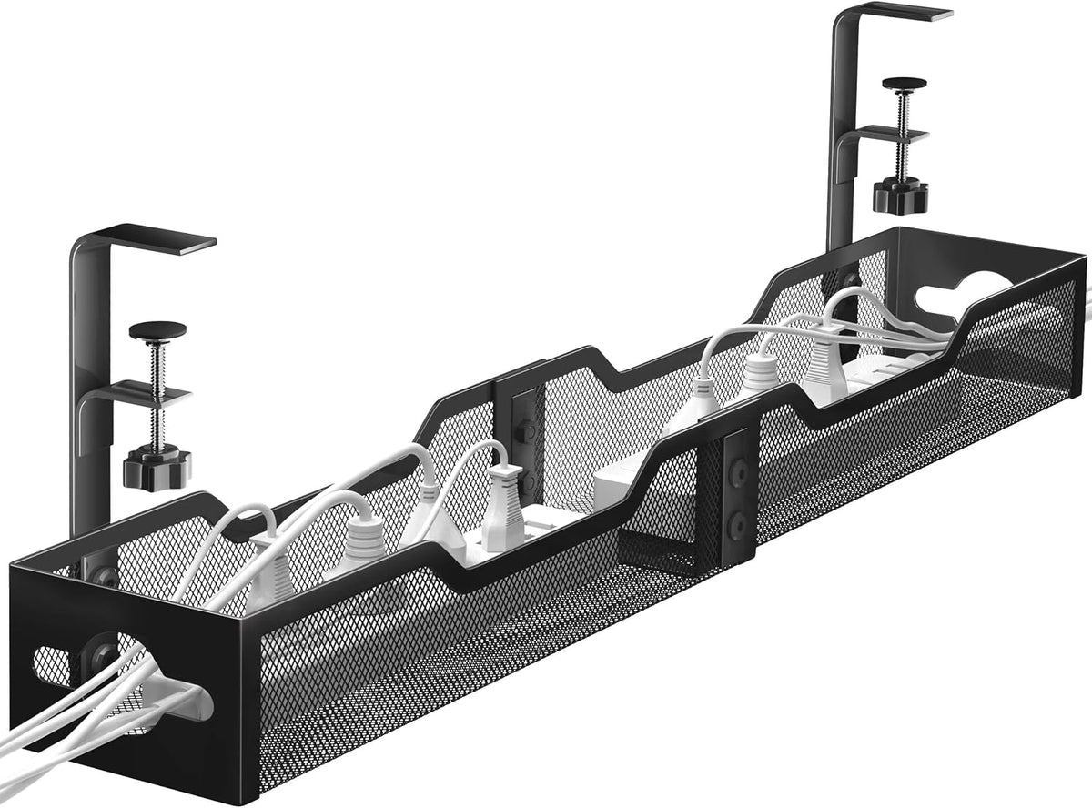 32" under Desk Cable Management Tray, Quszmd Wire Organizer No Drill, Black