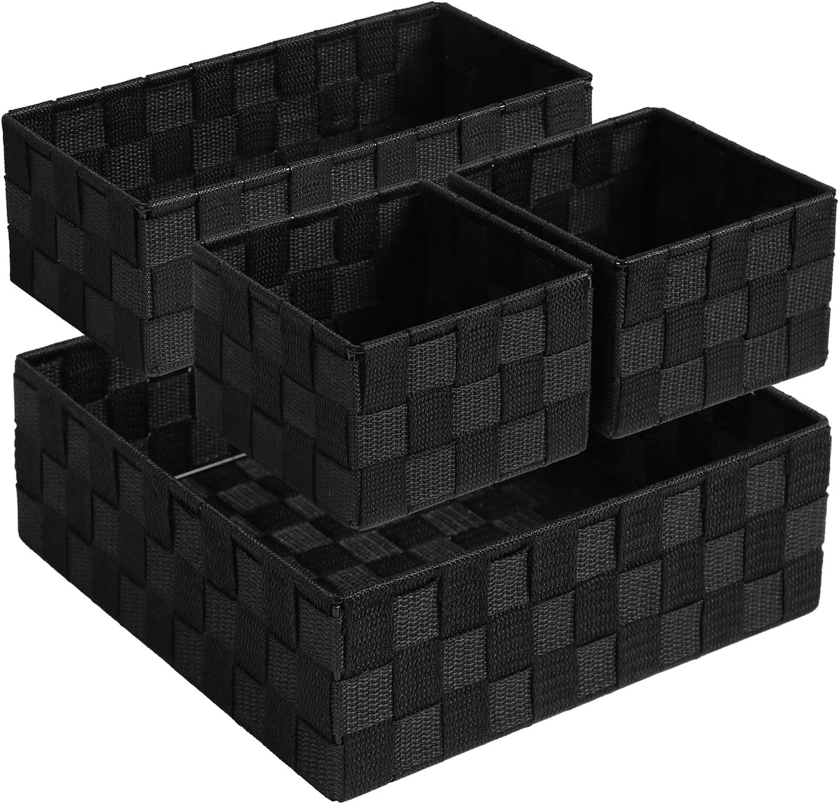 Small Black Baskets Cube Bin Container Tote,Woven Storage Baskets for Organizing Organizer Divider for Drawer, Closet, Shelf, Dresser, Set of 4