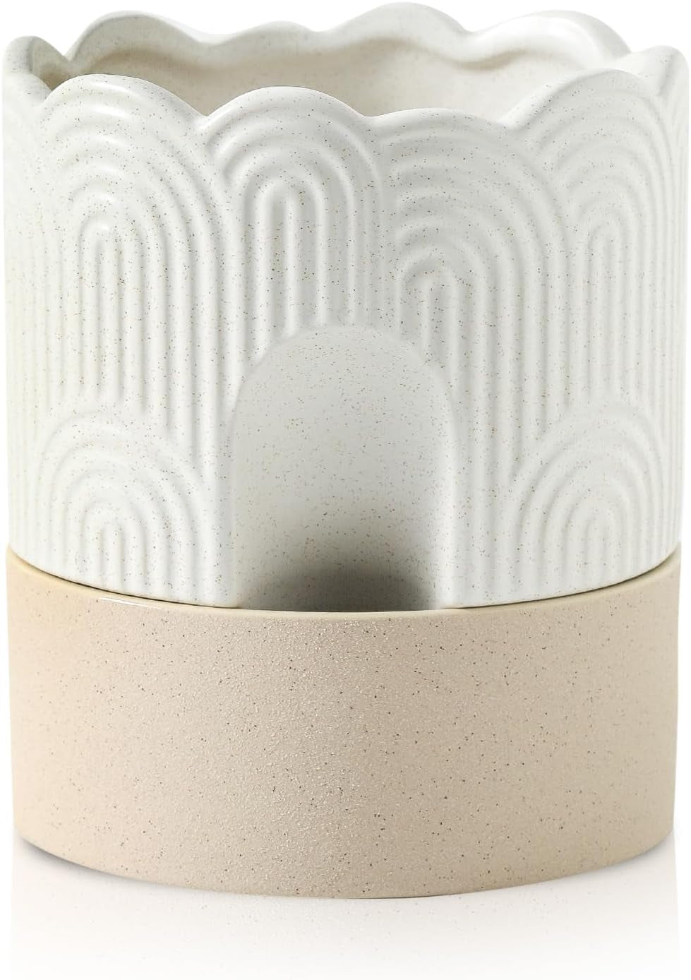 Nihow Ceramic Self Watering Pots for Indoor Plants, 6 Inch,Beige