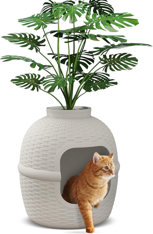 Wisteria Lane Plant Litter Box, Rattan Litter Box Enclosure for Indoor