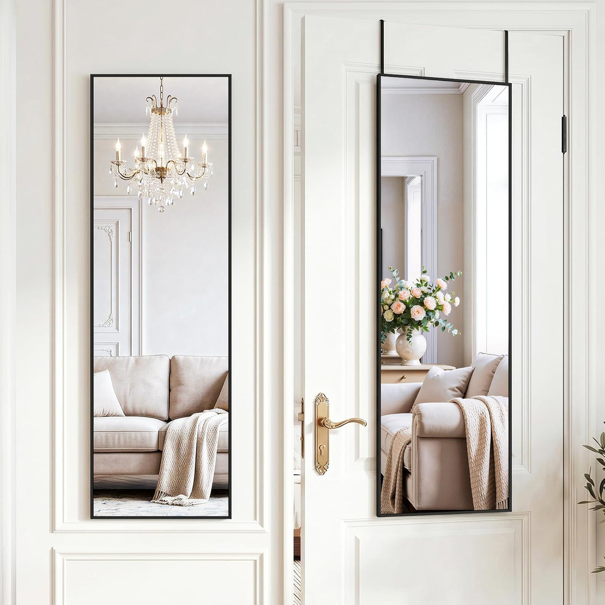 47"X14" Mirror Full Length, Wall Mounted/Over the Door, Black