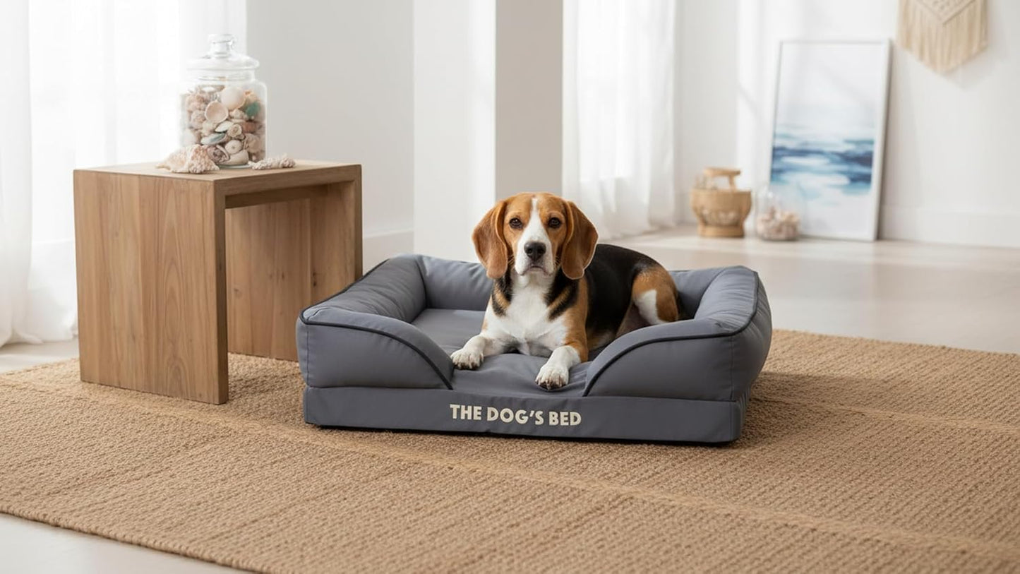 The Dog’S Bed Supportive Egg Crate Foam Dog Bed for Medium Dogs, Grey Oxford - Washable Bolster Dog Bed with Removable Waterproof Liner, Non Slip Base, Calming Surface – Certipur-Certified Foam