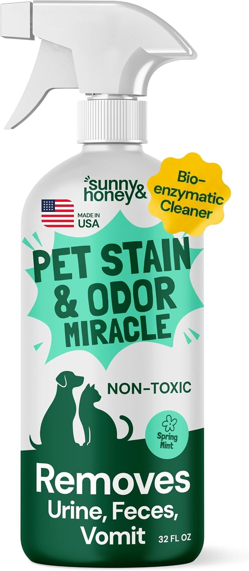 Sunny & Honey Carpet Cleaner Spray, Enzyme Pet Stain Remover, 32Oz Mint