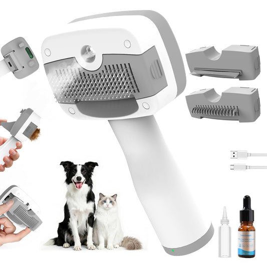Cat Steam Brush, 5-In-1 Self-Cleaning Spray Deshedding Tool, with Shampoo