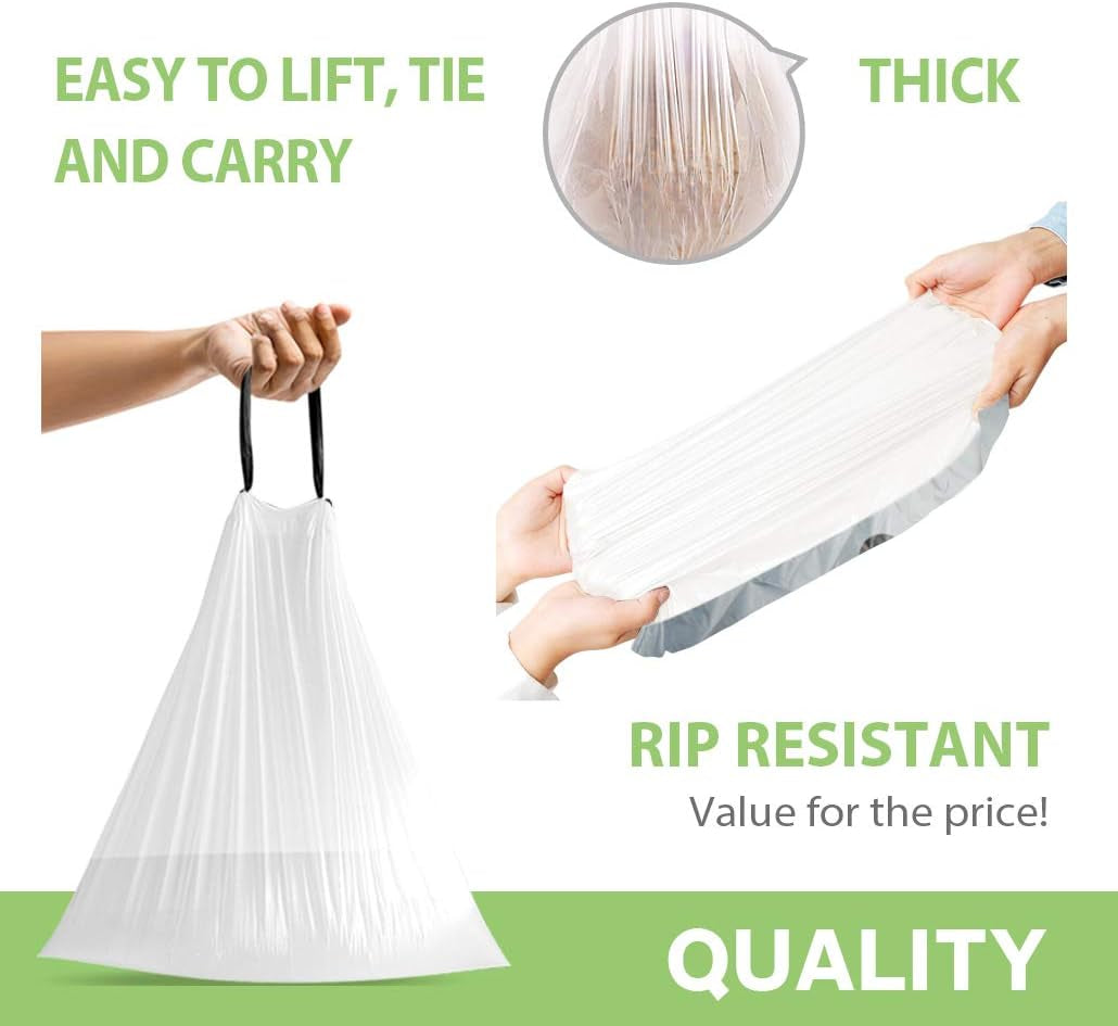 Teivio 4 Gallon Small Drawstring Trash Bags, 72 Count White Garbage Bags, Small Plastic Bin Liners Fit 3.3,3.5-4 Gal Waste Bin for Bathroom, Kitchen, Bedroom, Office, Pet Litter, Household Daily Use