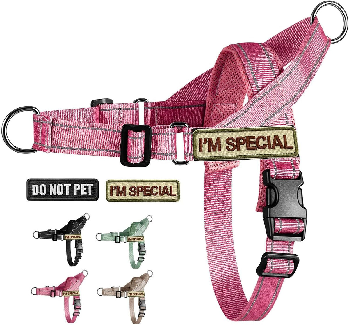 No Pull Dog Harness with Front Clip,Soft Padded, Pink,M
