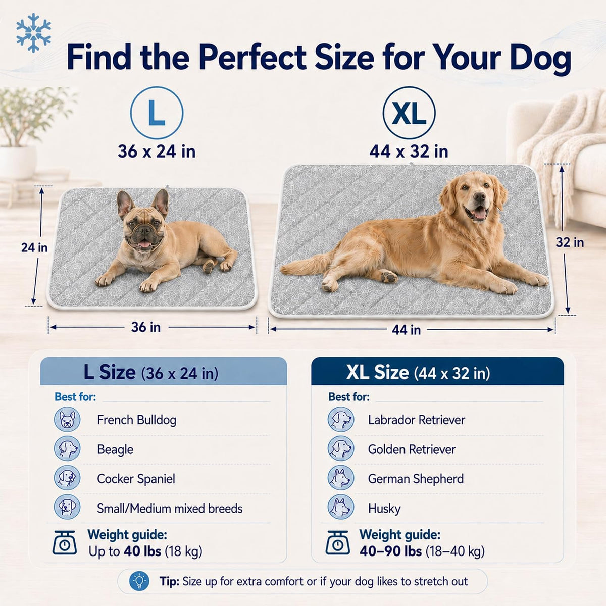 Cooling Mat for Dogs XL – Q-Max>0.5, Color-Changing Pad, 44"X32"