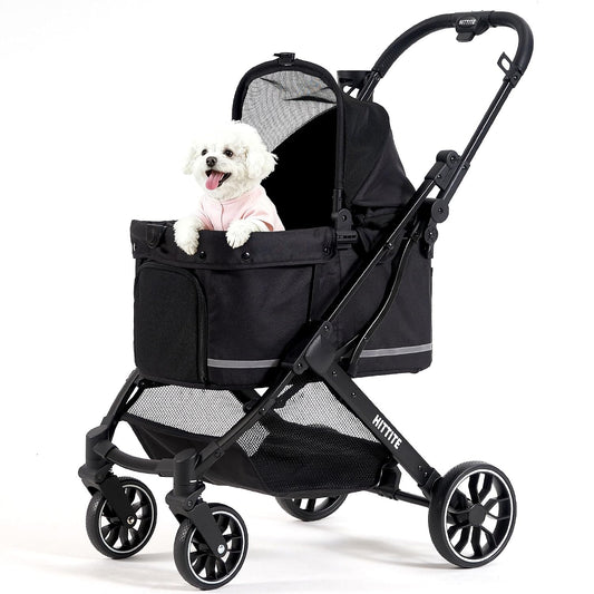 HITTITE Pet Stroller with Weatherproof Cover, All-Terrain 4-Wheel Cat & Dog Stroller with Adjustable Canopy, Foldable Dog Strollers with Storage Basket for Small to Medium Dogs up to 55 Lbs.