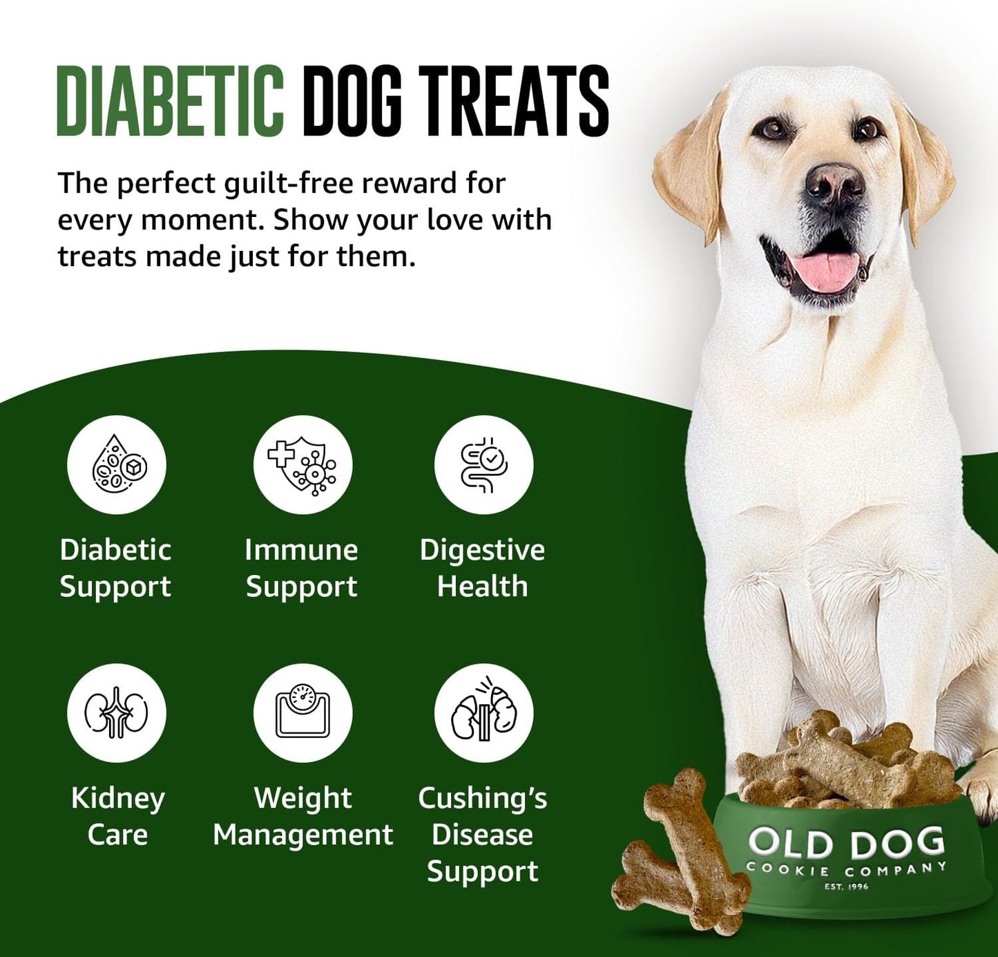 Old Dog Cookie Company All Natural Diabetic Dog Treats – Vet Approved Dog Snacks | Best Healthy Chews for Dogs, Top Treat for Dogs | Low Glycemic, Supports Healthy Blood Sugar | 10 Oz