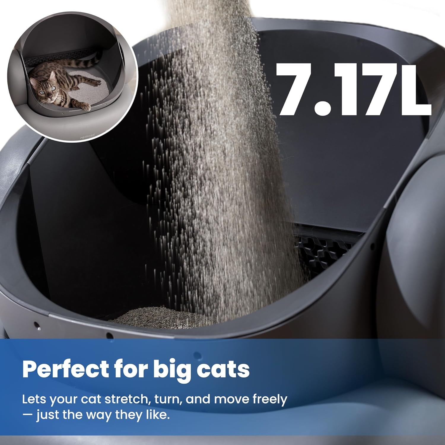 Neakasa M1 plus Open-Top Self-Cleaning Cat Litter Box, 360° Safety Sensors, Advanced Odor & Leak Control, Automatic for Large & Multi-Cat Homes, Litter Mat & 2 Rolls Refill Bags Included