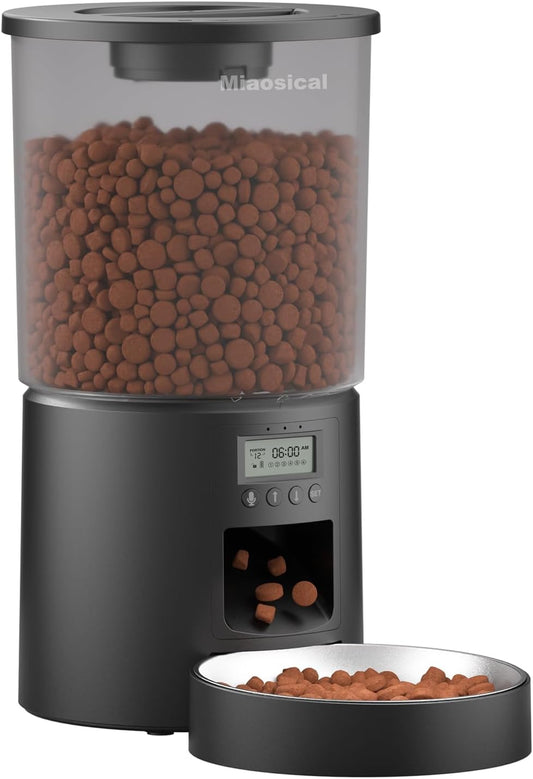 Automated Cat Feeder,Clear 4.2L Dry Food Dispenser with Single Bowl,Programmable Timed Pet Feeder for up to 6 Daily Meals,10-Second Voice Message & Dual Power Backup (Black, 4.2L Press Version)