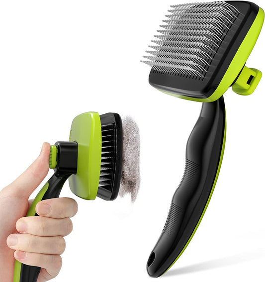 Pecute Skin Friendly Self-Cleaning Slicker Brush for Dog & Cat Shedding | 1 Click Clean, Lightweight, Undercoat Hair Removal, for Short/Long/Double/White Coats