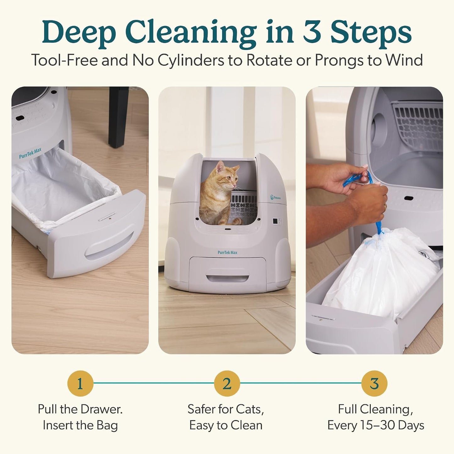 Petcove Purrtek Automatic Litter Box Self Cleaning 5Ghz Wi-Fi, Odor Control | Quiet Operation with App Sealed Waste Bin, Advanced Safety Sensors, Auto Smart Self Cleaning Cat Litter Box for Multiple Cats