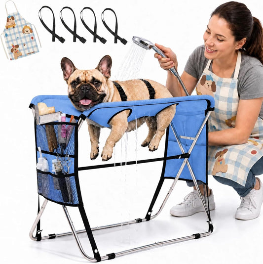 Dog Grooming Hammock with Stand, Pet Grooming Hammock for Small Dogs & Cats, Foldable Groomings Table Alternative for Nail Trimming, Paw Care & Senior Pet Support, Breathable Mesh, Holds up to 30 Lb