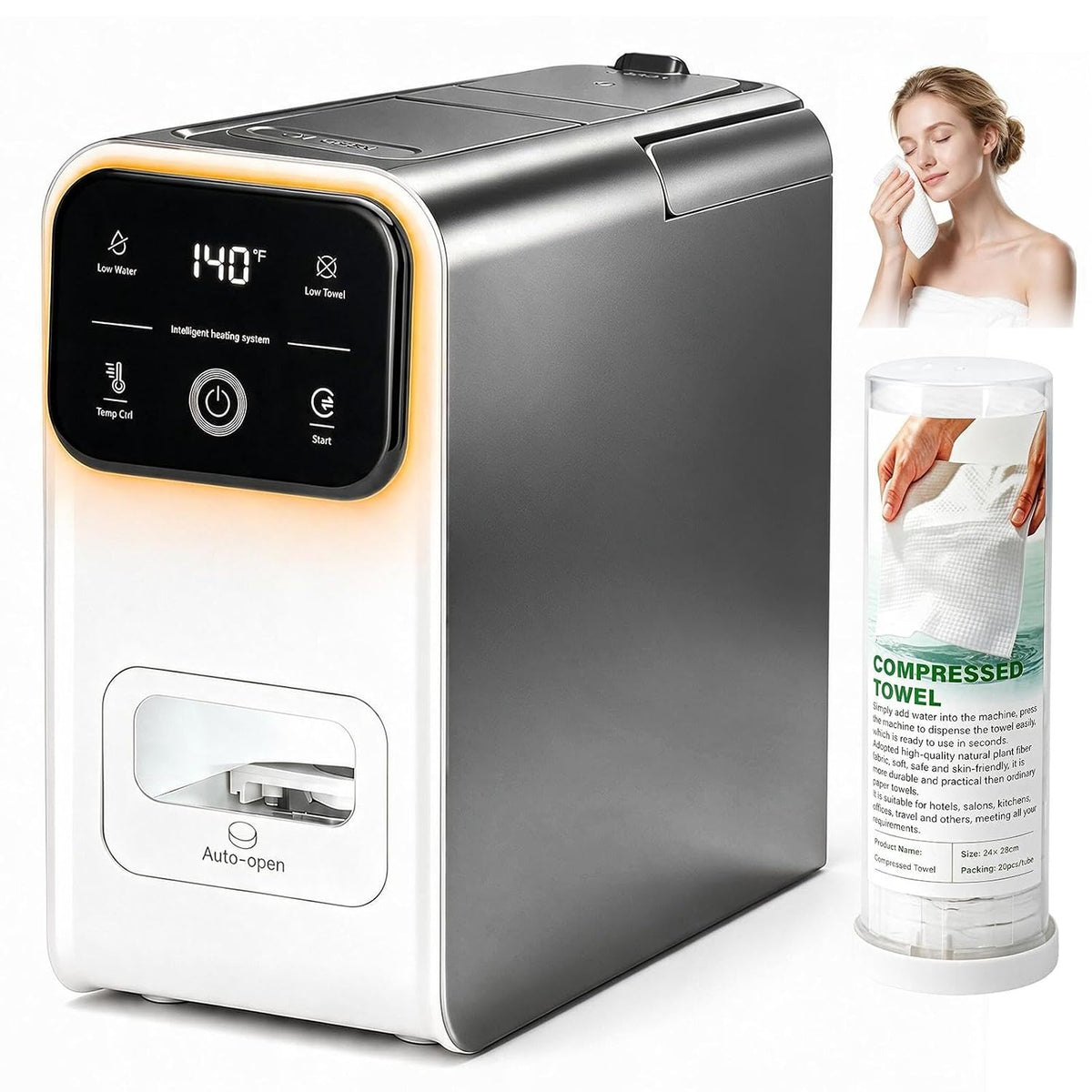 Hot Towel Dispenser 7 Temp Settings 4" Touch Screen for Facial Spa Makeup