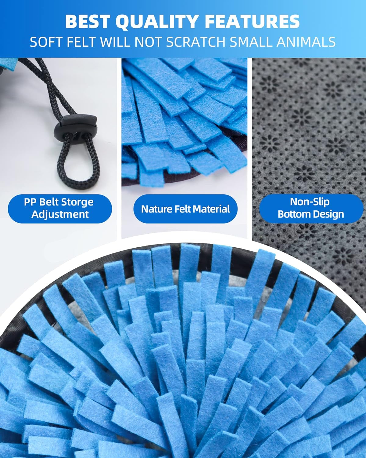 Rabbit Foraging Mat, Interactive Feed Game for Boredom, Small Pet Puzzle Toy, OVMKOV 9.44" X 9.44" Polar Fleece Snuffle Pad Bed Nosework Feeding Mat for Bunny Hamster Guinea Pigs Ferrets Chinchillas