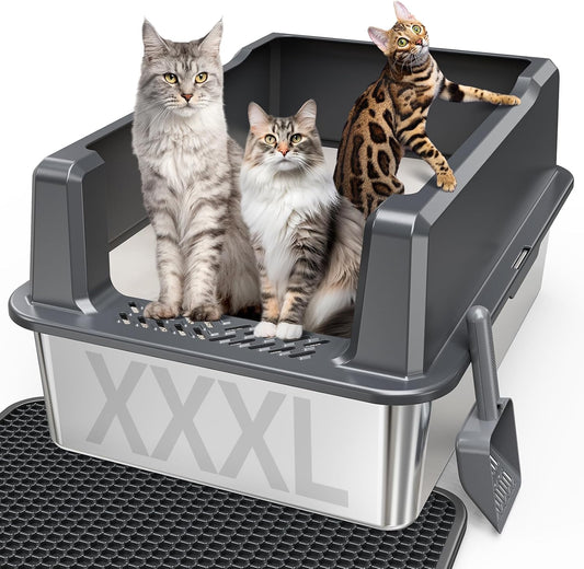XXL Stainless Steel Litter Box with Lid for Multiple & Big Cats