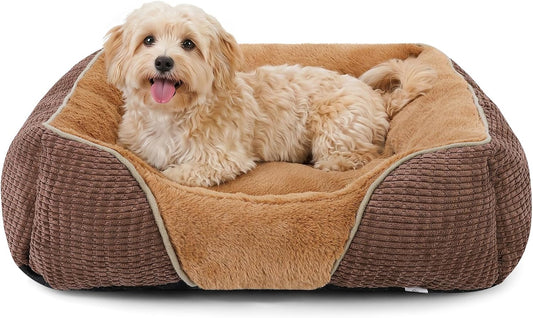 MIXJOY Dog Beds for Small Dogs, Cat Beds for Indoor Cats Washable, Calming Pet Small Size Dog, Soft Rectangle Pet Beds Sofa Cuddler, Orthopedic Cozy Puppy Beds, Anti-Slip Bottom(20X19In)