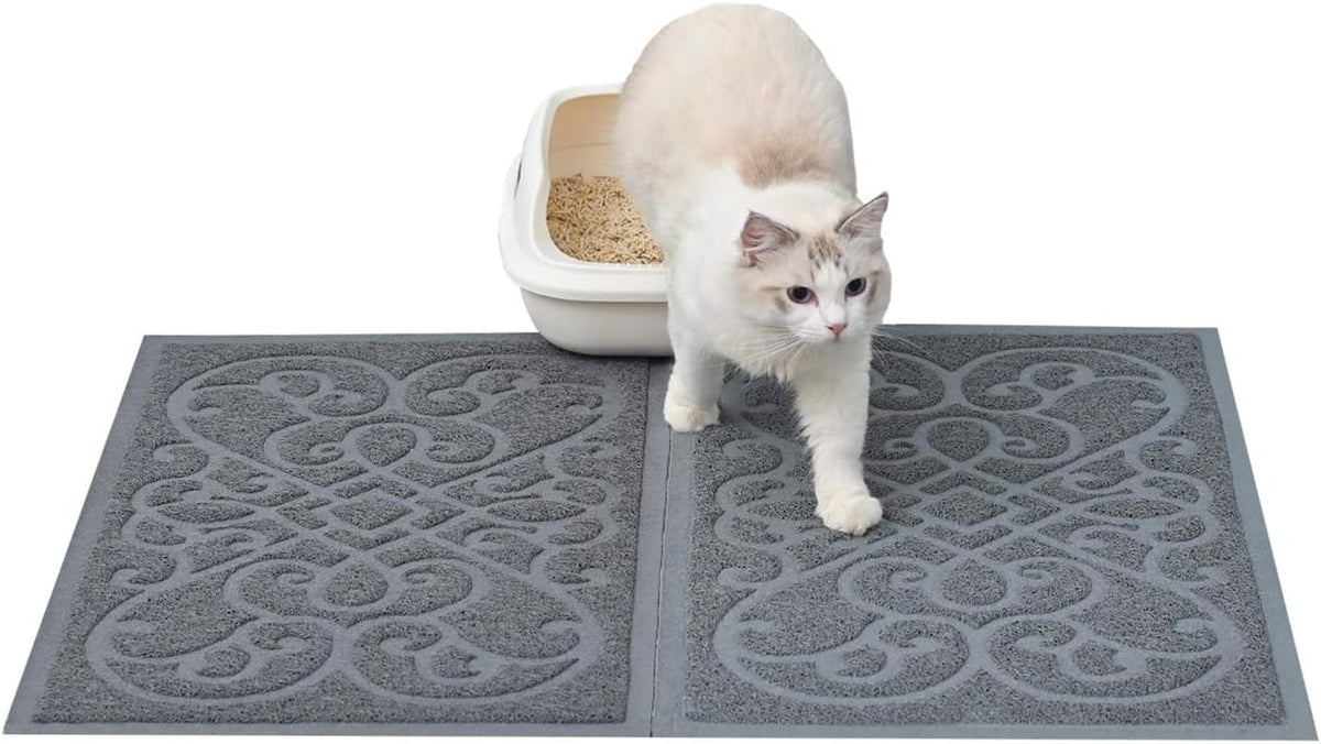 Petlike 2Pk 30X18 Inch Cat Litter Box Mat, Thick Kitty Litter Trapping Mat, Durable,Waterproof &Washable with Non-Slip Backing, Soft on Kitty Paws and Easy to Clean, BPA Free