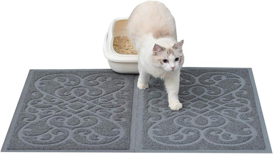 Petlike 2Pk 30X18 Inch Cat Litter Box Mat, Thick Kitty Litter Trapping Mat, Durable,Waterproof &Washable with Non-Slip Backing, Soft on Kitty Paws and Easy to Clean, BPA Free