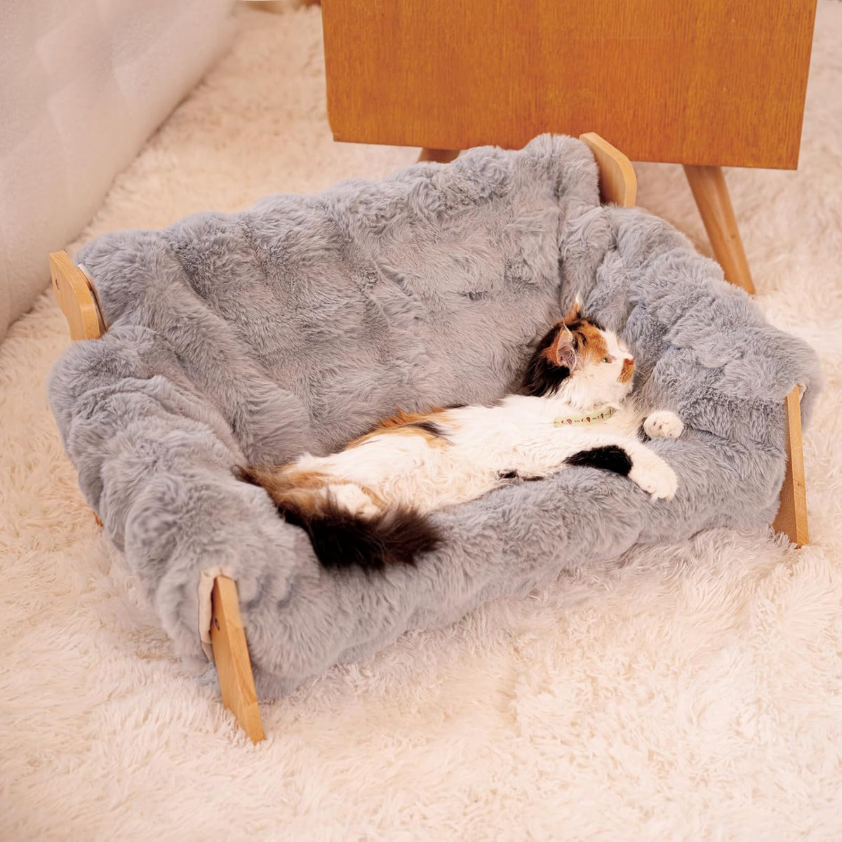 CHEERHOME PETS Elevated Cat Couch Bed Wooden Raised Kitty Sofa Lounge Chair