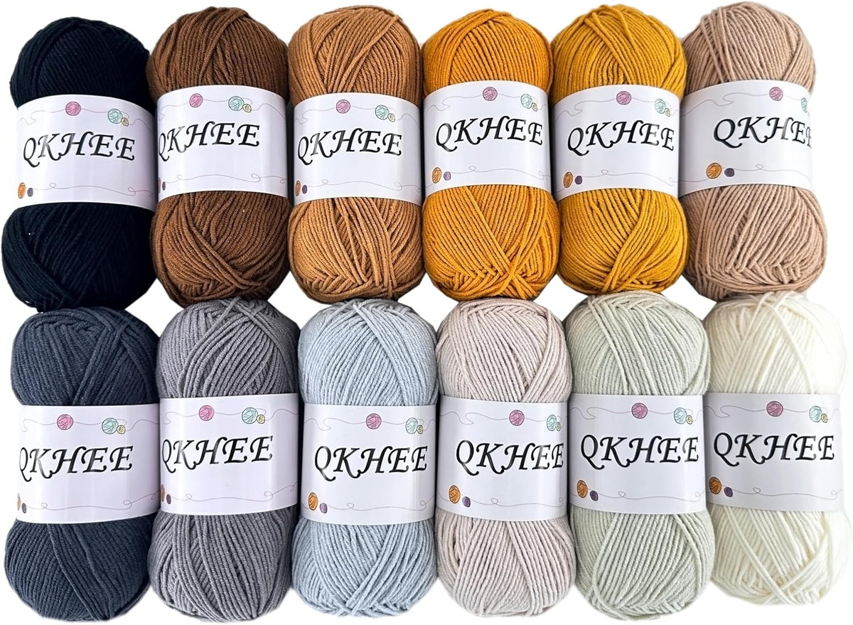 Yarn for Crocheting and Knitting 12 * 1.76 Oz (50G) /195Yd, Fine/Fingering Weight (1), 60% Cotton 40% Acrylic Soft Yarn Kit for Making Sweater and Amigurumi (Morandi)