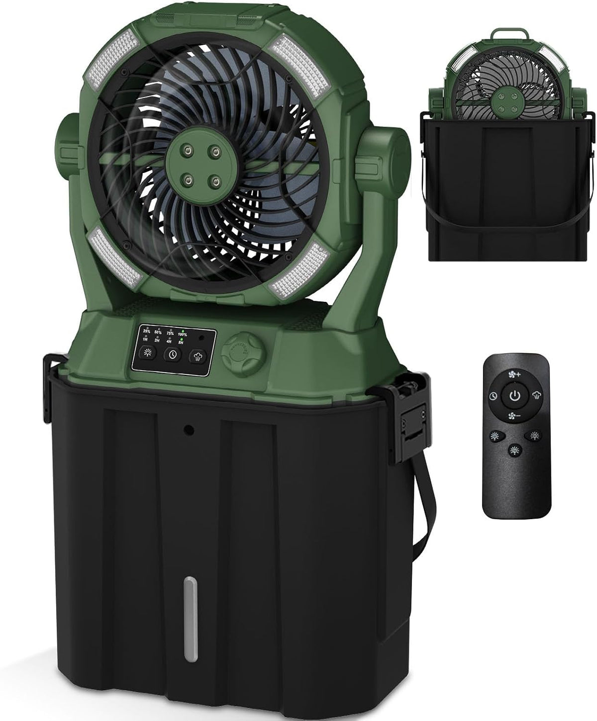 Wilody Portable Misting Fan 20000Mah Rechargeable Battery, 6L Bucket Outdoor Fan with LED Lights & Stepless Speed Control & Cooling Mist, Battery Powered Fan for Outdoor Patio Camping (Deep Green)