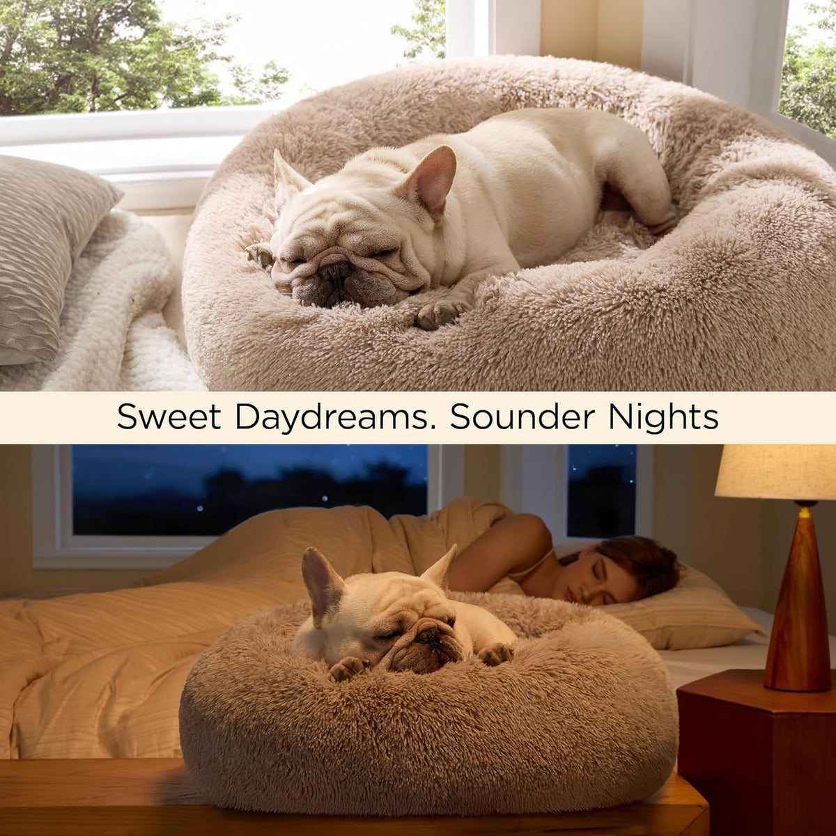 Bedsure Calming Small Medium Dog Bed Donut Washable Puppy Bed,27Ins Camel