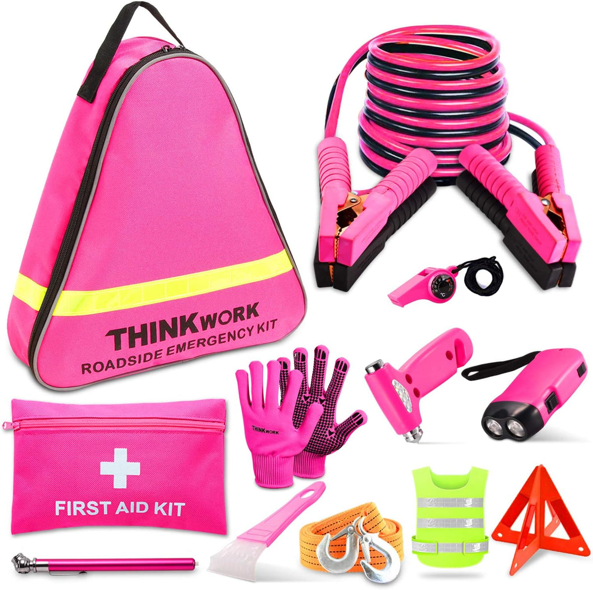 THINKWORK Pink Car Emergency Kit for Teen Girl and Lady'S Gifts