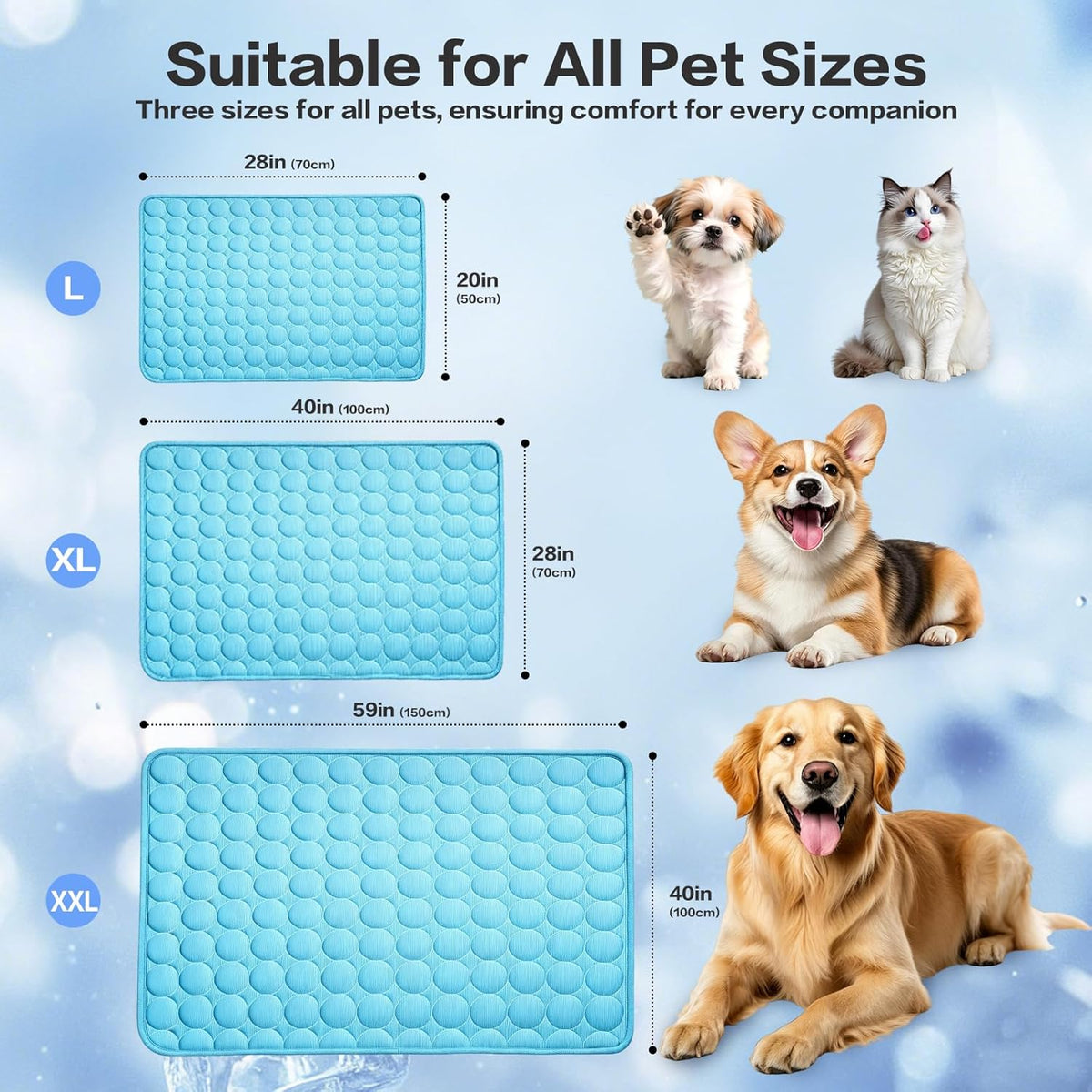 SISROL Arc-Chill Pet Cooling Mat for Dogs Cats, Washable Non-Slip Pad