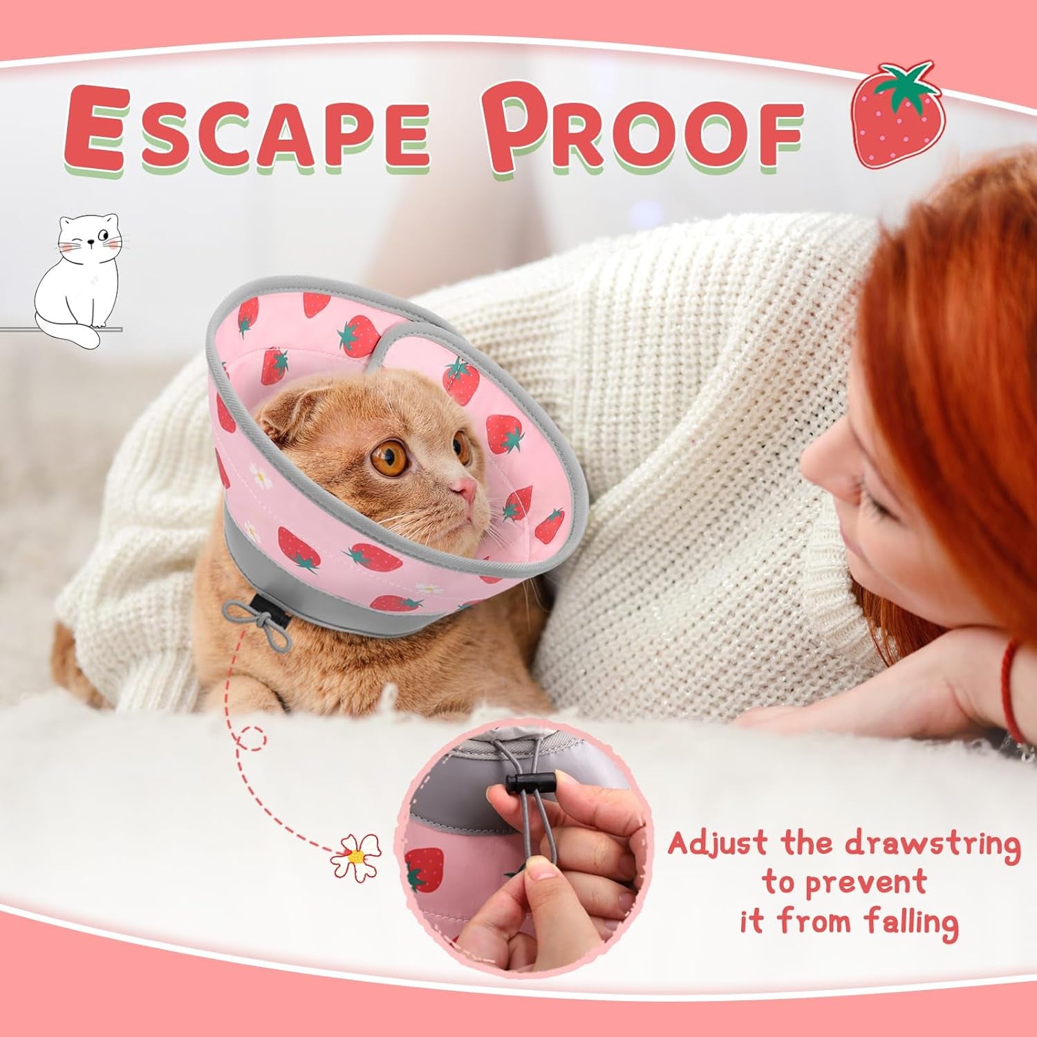Cat Cone Collar Soft to Stop Licking, Adjustable, Foldable Lightweight Kitten Cones after Surgery Recovery for Cats & Kittens, Cat Cone Alternative, Easy Eating (Pink, S)