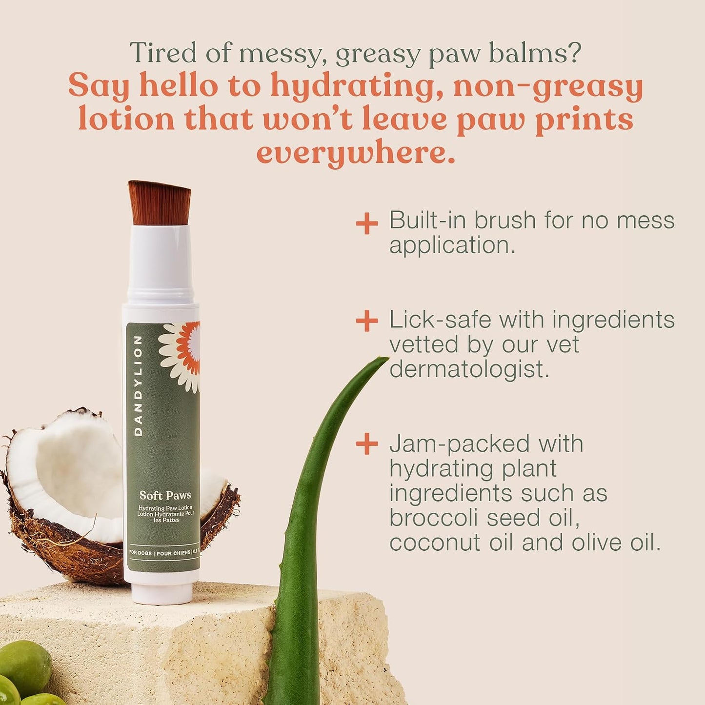Dandylion Daily Paw Care Kit | No-Rinse Dog Paw Cleaner + Paw Lotion with Brush | Fragrance-Free, Ph-Balanced Formula | Desiged for All Dog Breeds