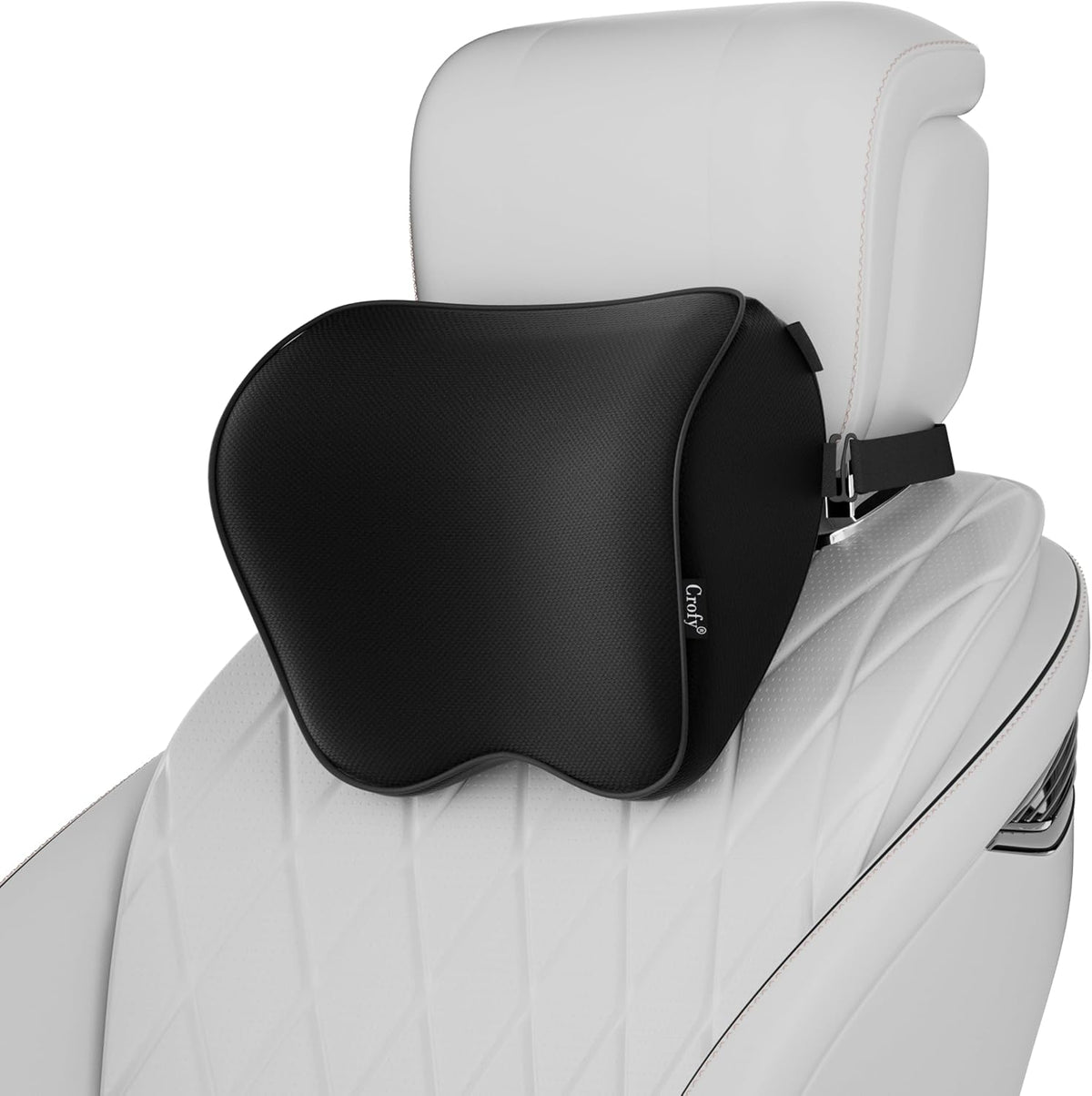 Crofy 2-Pack Car Neck Pillow, Headrest Pillow with Adjustable Strap, Black