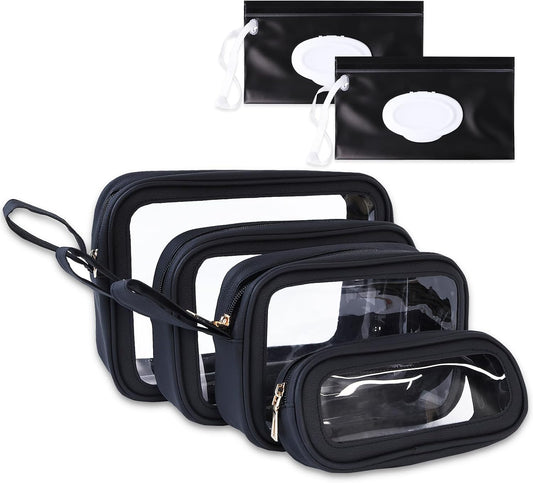 6 PCS Set TPU Diaper Bag Organizer Pouches & Wipe Dispensers, Black