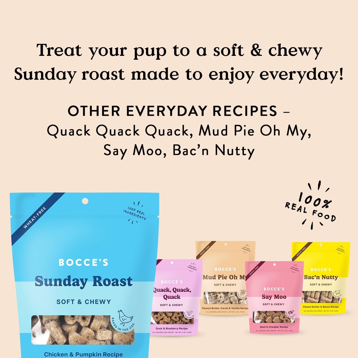 Bocce'S Bakery Oven Baked Sunday Roast Treats for Dogs, Wheat-Free Everyday Dog Treats, Made with Real Ingredients, Baked in the USA, Natural Soft & Chewy Cookies, Chicken & Pumpkin Recipe, 6 Oz