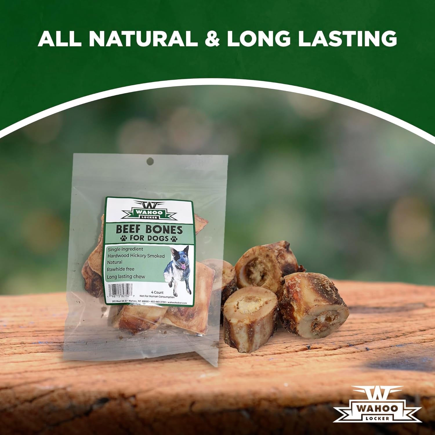 Wahoo Locker Smoked Beef Bones for Dogs, 1.5In, 4 Count