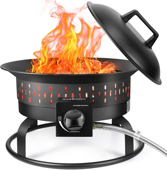 Gasbruh Outdoor Portable Propane Fire Pit, 19-Inch,60,000 BTU with Cover&Carry Kit,Camping Propane Fire Pits,Gas Firebowl,Portable Gas Fire Pit for outside Patio,Backyard,Camping,Rv,Deck,Tailgating