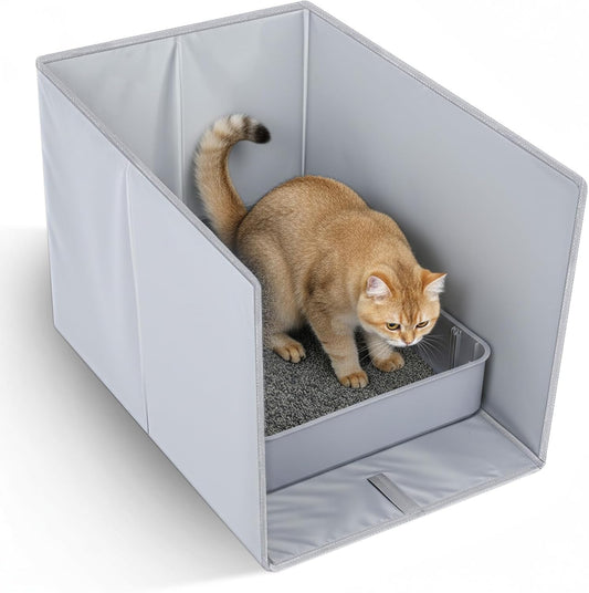 Kifmurase Foldable Cat Litter Box Enclosure, All-In-One Box Splash Guard for Pet Litter Pan, Open Top Side Shield Pad with 2 Hooks for Scoop and Removable Mat, Easy Clean Pee Pad Holder, 24X17X16 Inch