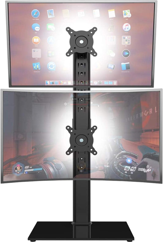 Dual Monitor Stand - Vertical Stack Screen Free-Standing Monitor Riser Fits Two 13 to 34 Inch Screen with Swivel, Tilt, Height Adjustable, Holds One (1) Screen up to 44Lbs