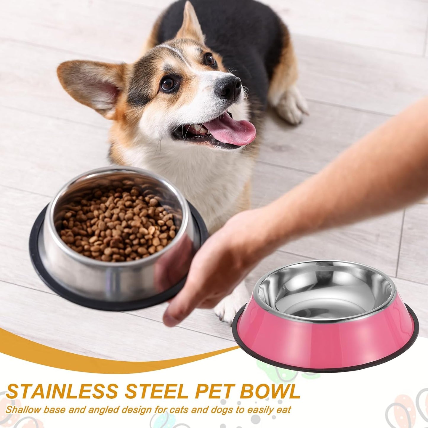 Stainless Steel Dog Bowl, Dog Food and Water Bowl with Silicone Base Anti-Slip Quiet Bottom Pet Feeding Dish,(54.1Oz, Mix Color, 3Pcs), Intended for Small/Medium/Large Puppies/Cat