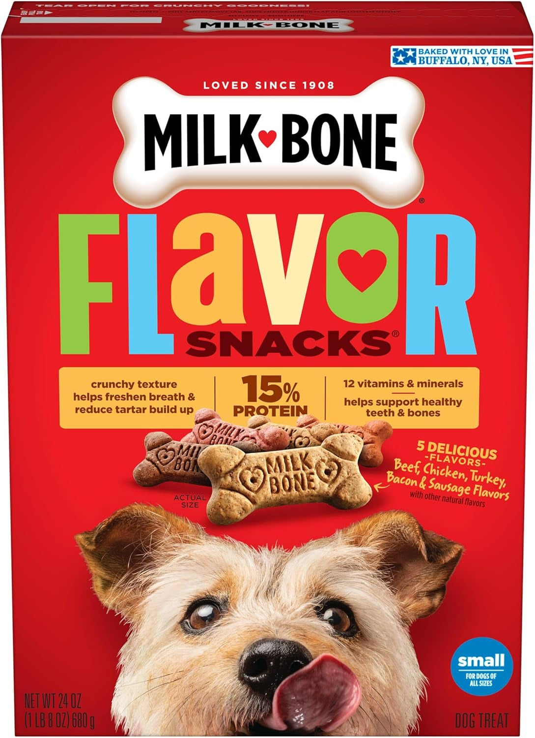 Milk-Bone Flavor Snacks Small Dog Biscuits, Flavored Crunchy Dog Treats, 24 Oz. Box