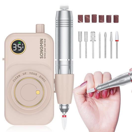 Professional Nail Drill 35000 RPM,SONGMIN Portable Cordless Efile with Bits Kit for Acrylic Nails Gel Polishing Removing,Rechargeable Electric Nail File Machine for Manicure,Pedicure Salon Home,Pink