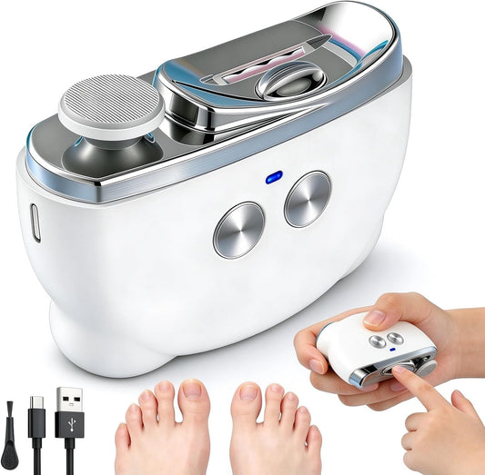 Electric Nail Clippers, Electric Nail Trimmer with LED Light & Nail Filer, Automatic Toenail Clipper with Polishing, Rechargeable Electric Nail Clipper for Seniors, Women, Men (White)