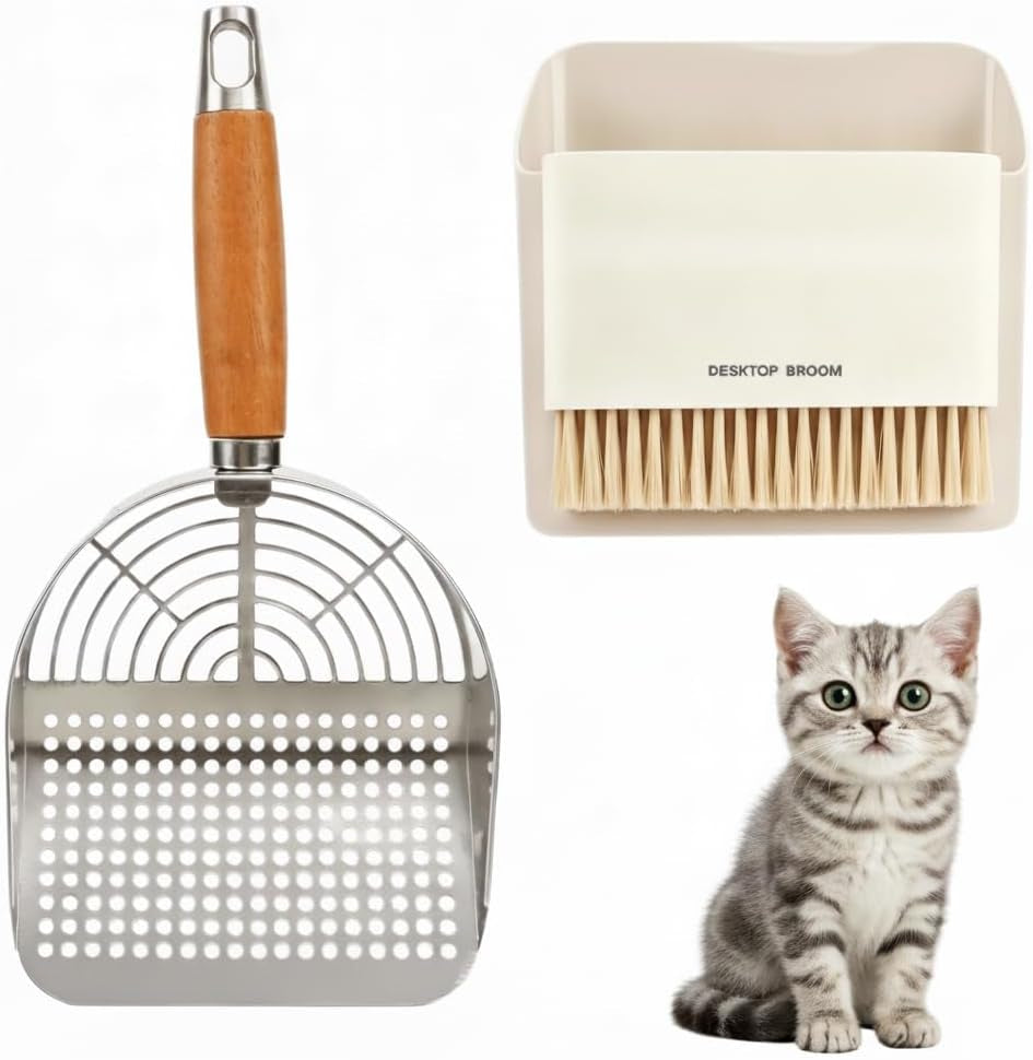 Cat Litter Scoop with Holder, Metal Kitty Litter Scooper
