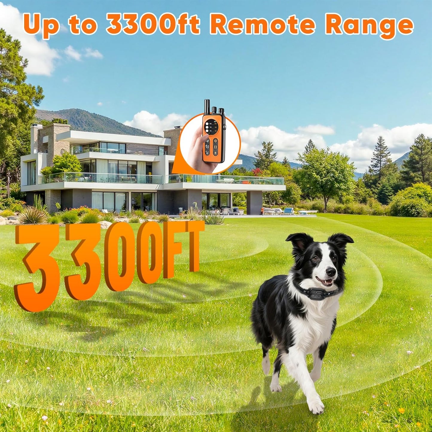 Dog Shock Collar 2 Dogs, 3300Ft Dog Training Collar with Remote, Real-Time Dual-Channel Remote with 3 Training Modes, Beep, Vibration, Safety Shock, Light, Fits 8-120 Lbs All Breeds Sizes - Orange