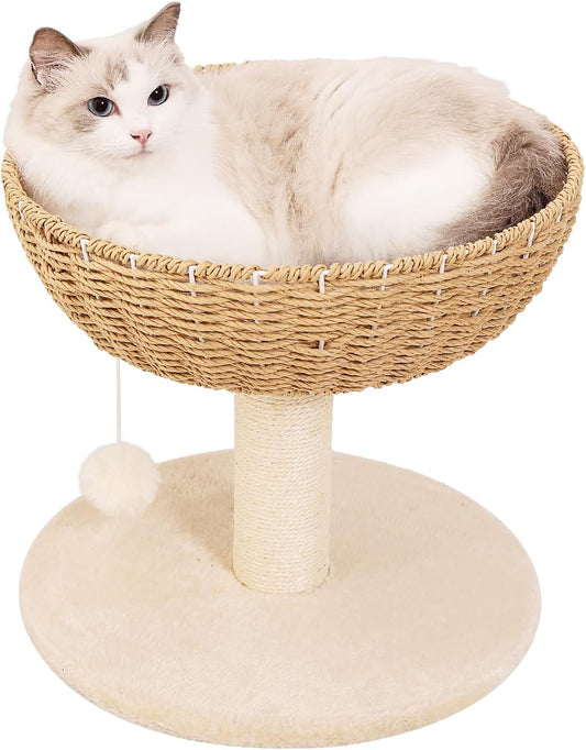 Small Cat Tree with 17.5-Inch Woven-Style Bed and Scratching Post